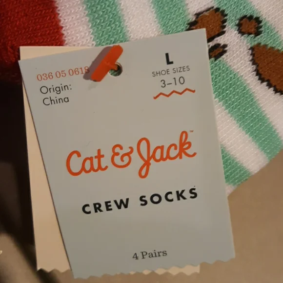 4 New Pairs Cat & Jack Girls Kids Crew Sock - Picture 4 of 5